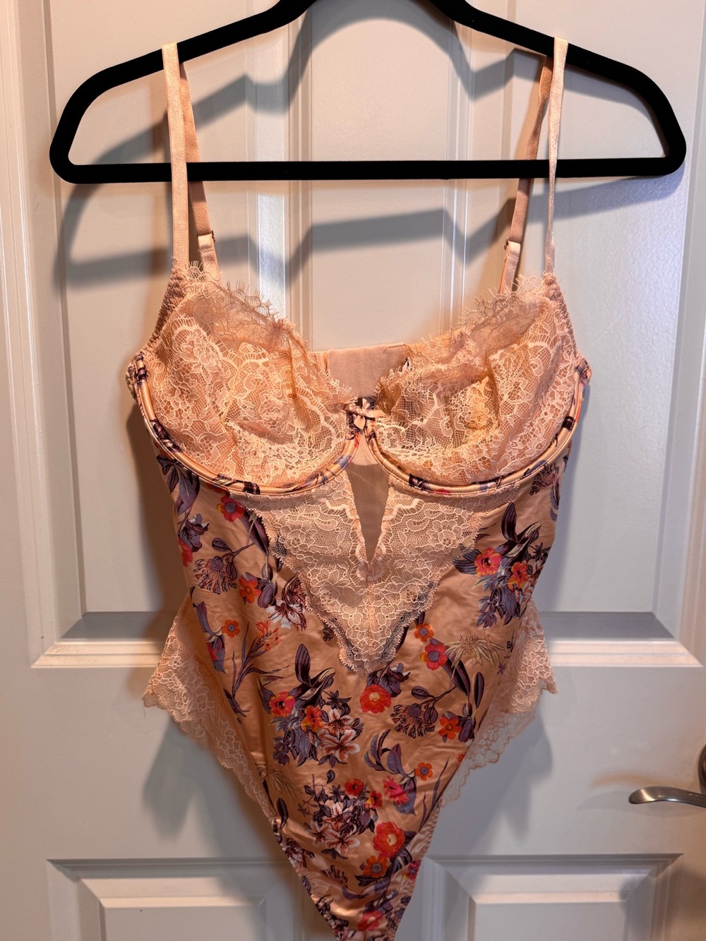 Victoria's Secret Peach Floral Lace Bodysuit